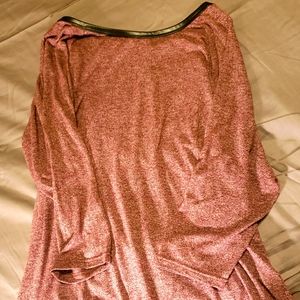 Designer midi sleeve blouse. Size medium. Faux leather collar, zip down back.